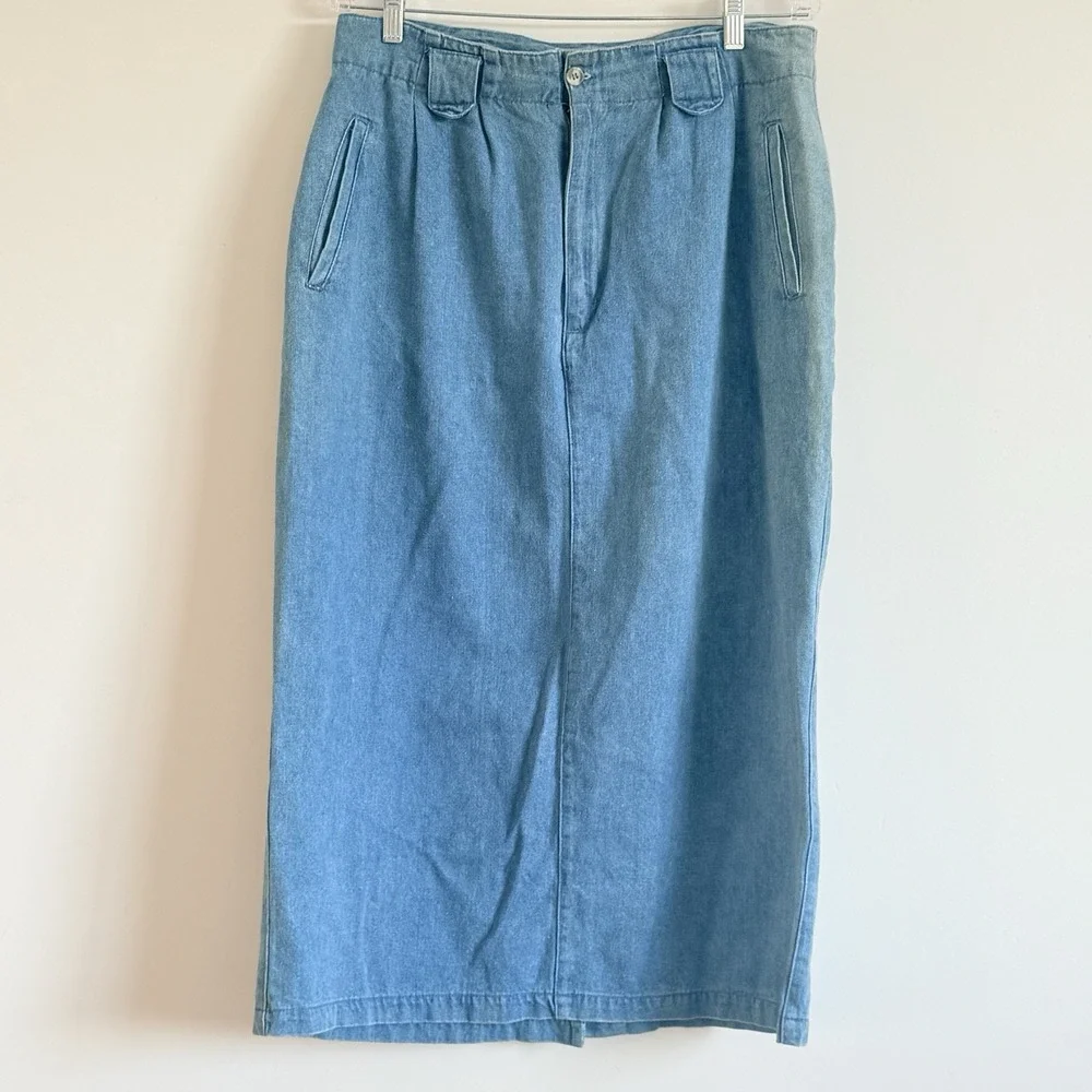 VTG Denim Maxi Skirt 14 100% Cotton Cabin Scandi Farmhouse Cottage Modest